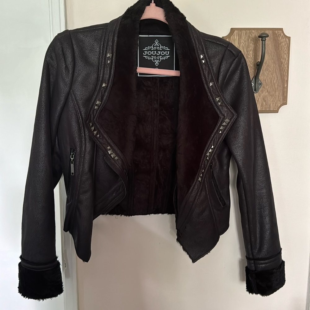 Black vegan leather jacket with studs